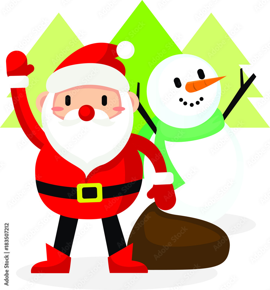 Santa claus and Snowman happy action, Merry christmas