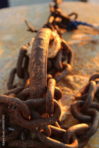 Rusty chain in the dock in southern Spain