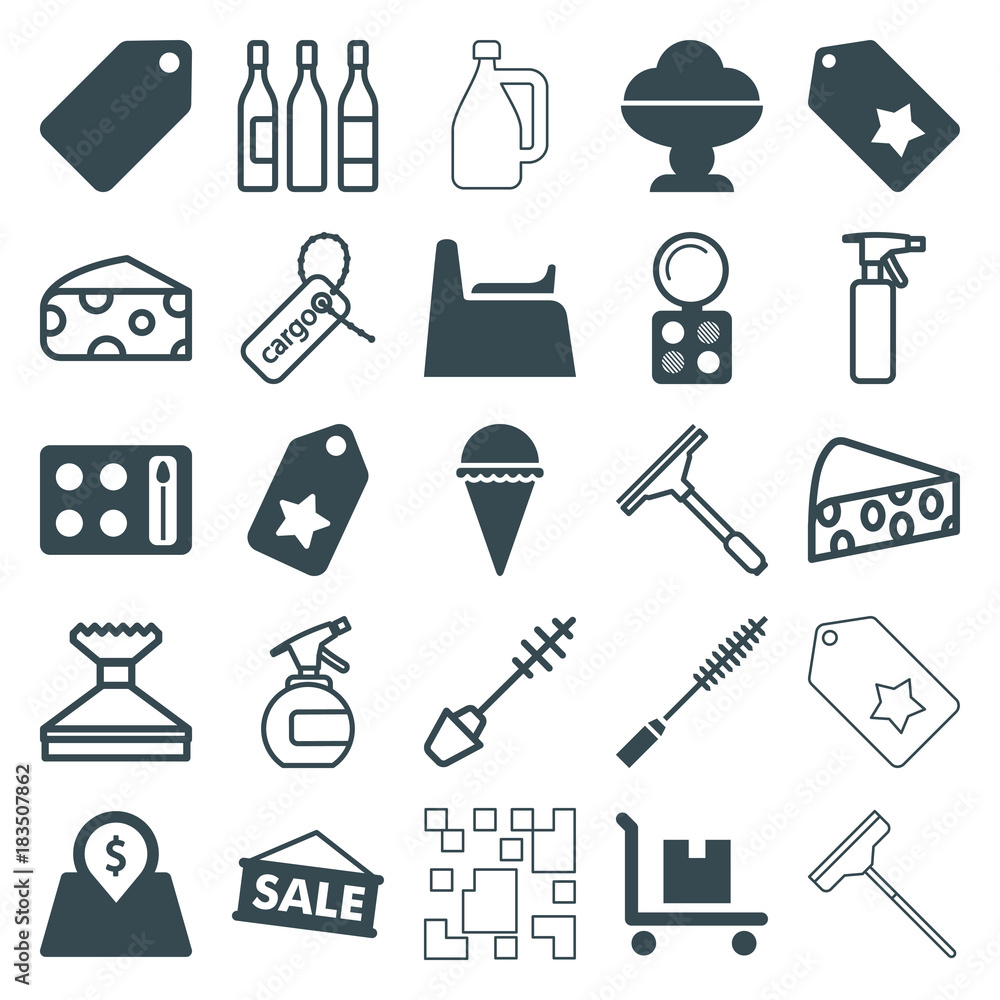 Set of 25 product filled and outline icons Set of 25 product filled and outline icons