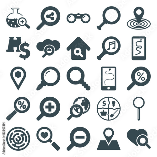 Set of 25 search filled icons