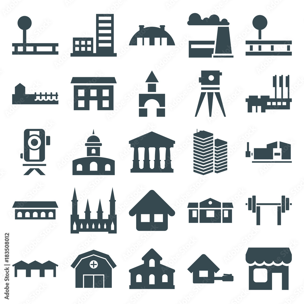Set of 25 building filled icons