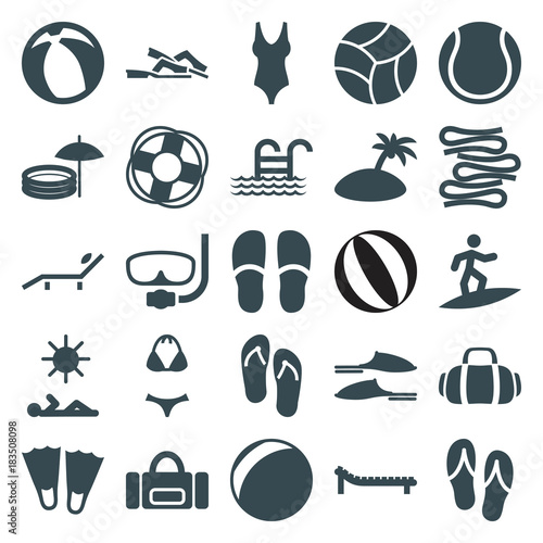 Set of 25 beach filled icons