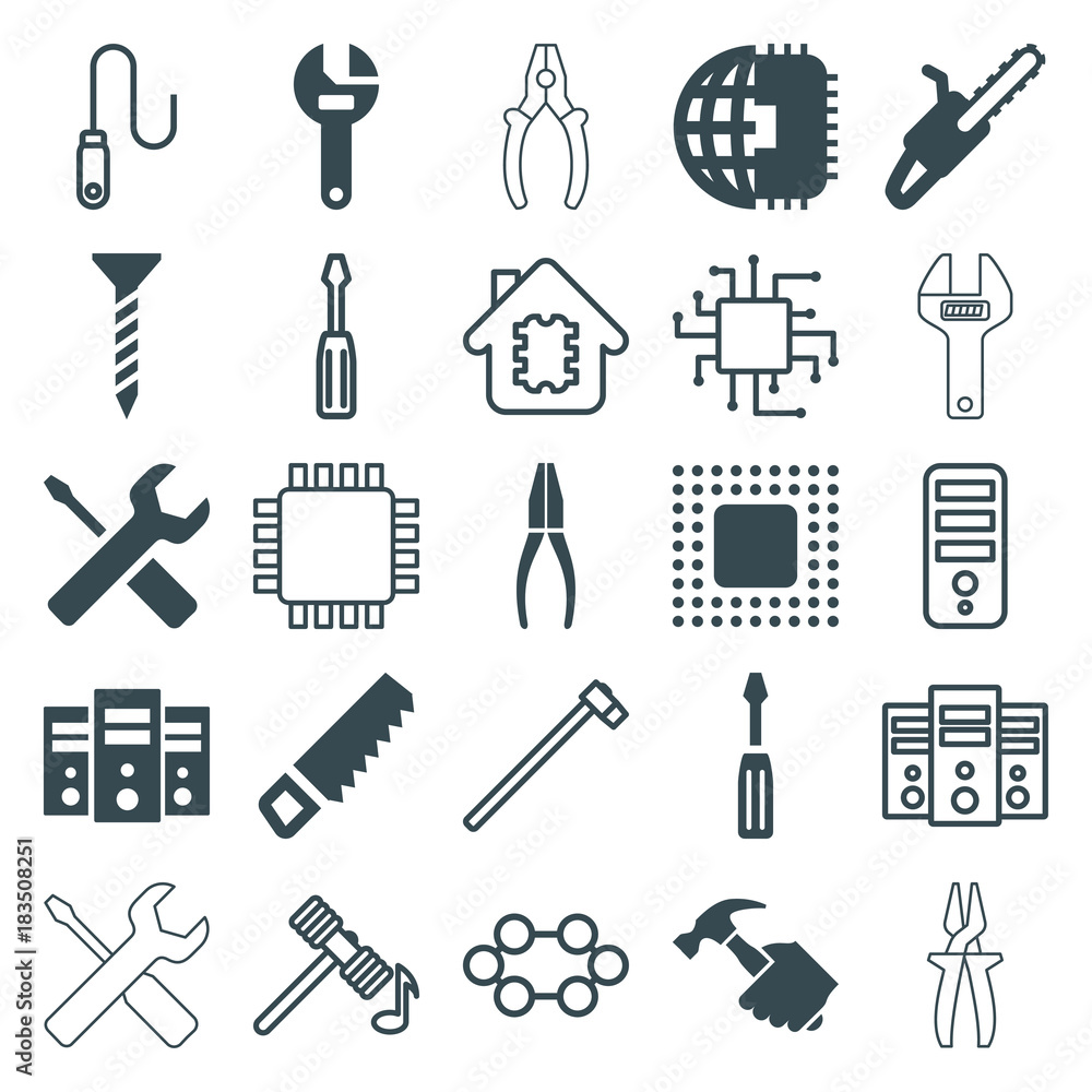 Set of 25 hardware filled and outline icons Set of 25 hardware filled and outline icons