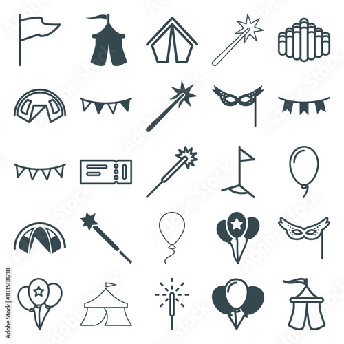 Set of 25 festival filled and outline icons