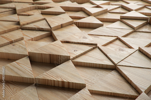 Fototapeta Naklejka Na Ścianę i Meble -  Wood triangular Abstract polygonal background from wooden, 3d render