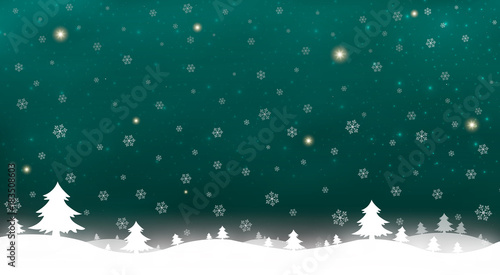 Merry Christmas and New Year of green snow star light background on blue sky