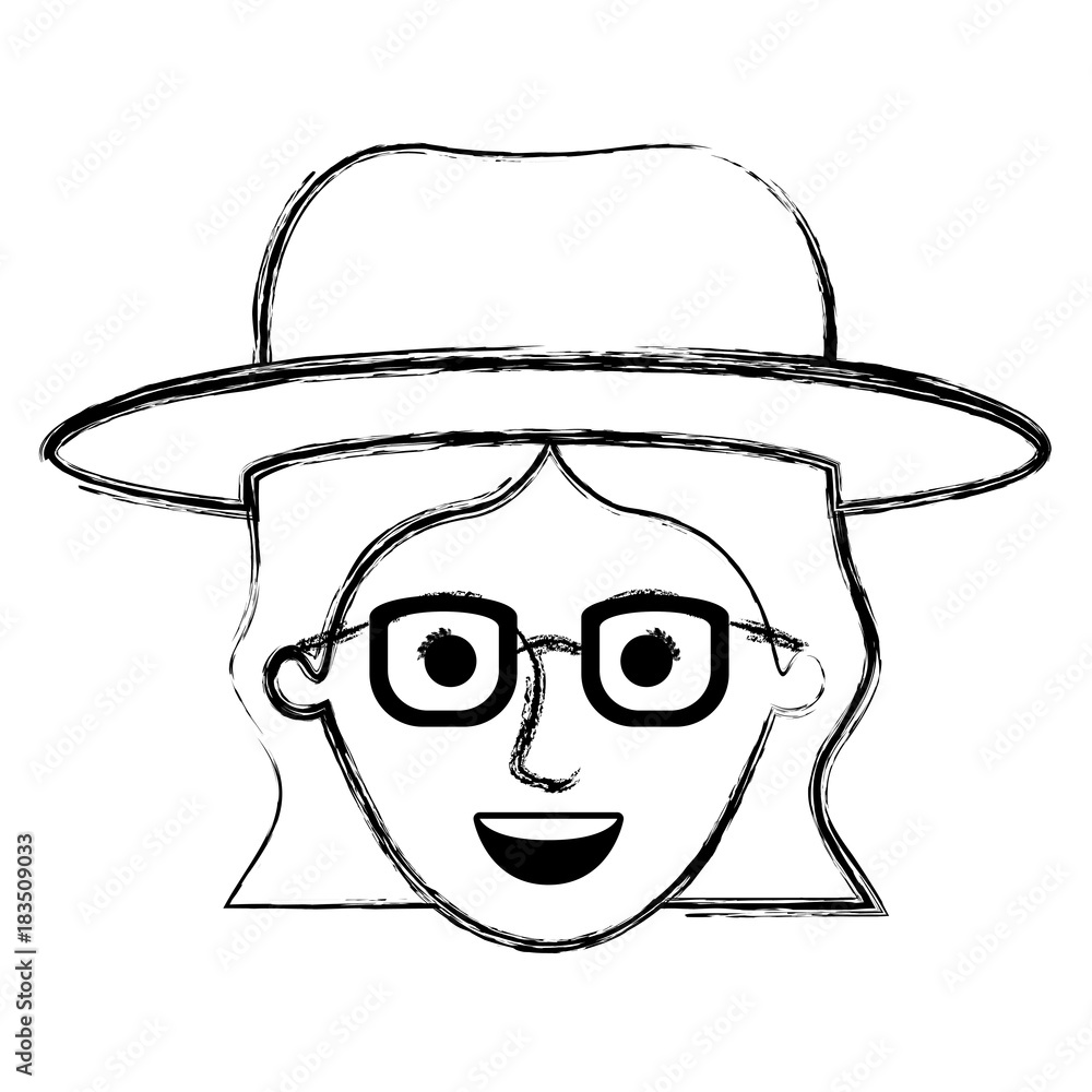 female face with hat and glasses and short wavy hair in monochrome blurred silhouette vector illustration female face with hat and glasses and short wavy hair in monochrome blurred silhouette vector illustration