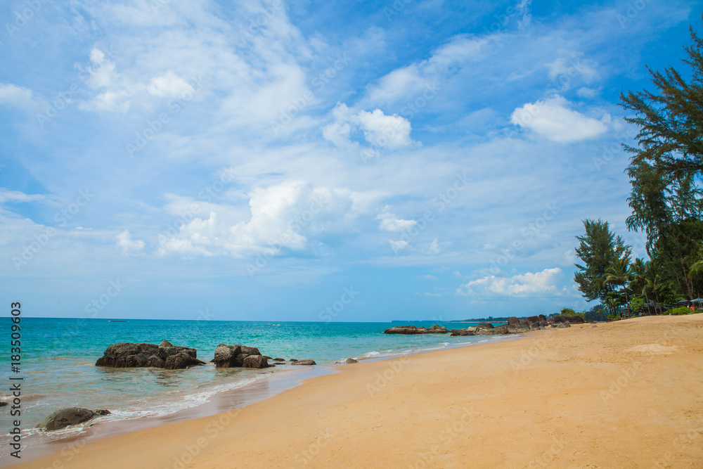 Paradise beach with green turquoise waves, Khao Lak Phangnga in Thailand