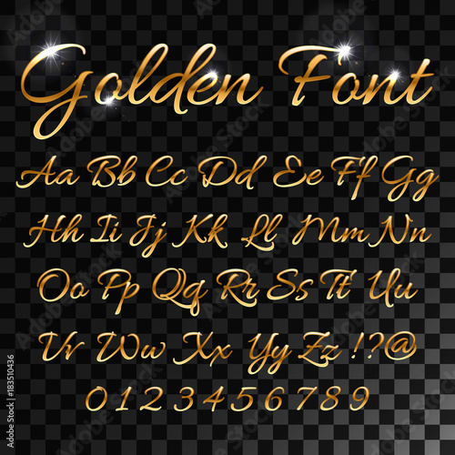 Calligraphic golden letters. Vintage elegant gold font. Luxury vector script. Golden alphabet calligraphic, calligraphy abc gold script illustration for your web design.