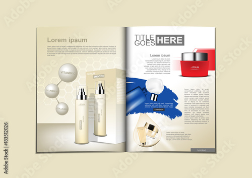 White,blue and red cosmetic products for brochure or catalog