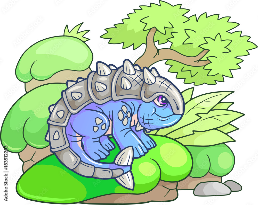 Obraz premium cartoon cute ankylosaurus, funny illustration 