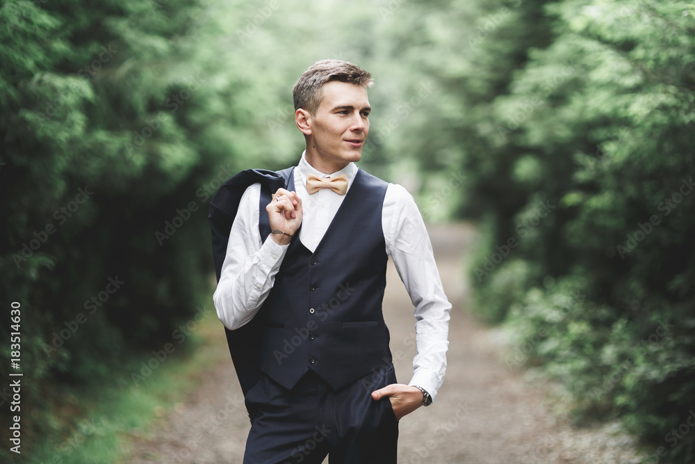 Young handsome man posing on mountain forest Young handsome man posing on mountain forest