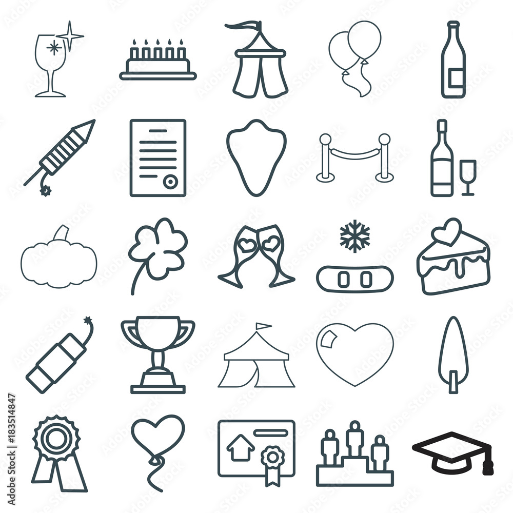 Set of 25 celebration outline icons Set of 25 celebration outline icons