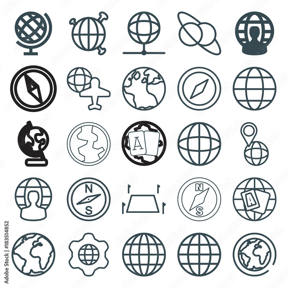Set of 25 geography outline icons Set of 25 geography outline icons