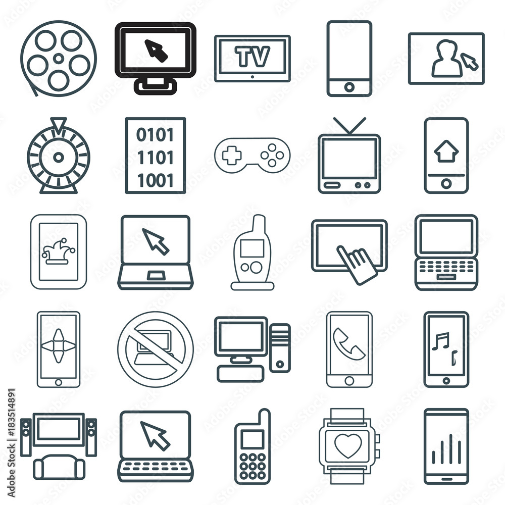 Set of 25 screen outline icons Set of 25 screen outline icons