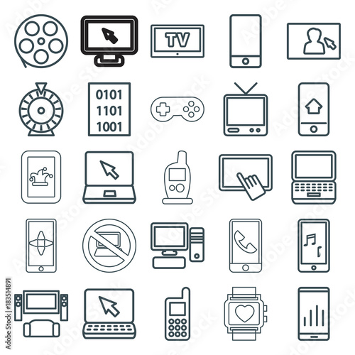 Set of 25 screen outline icons