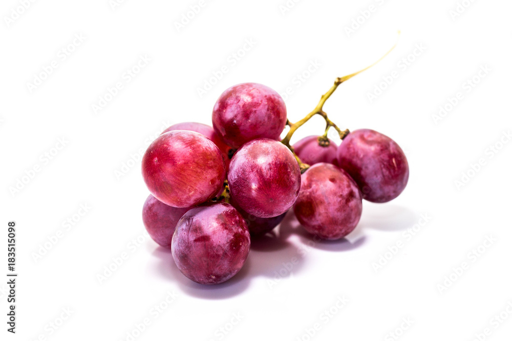 Red grapes cooked on white back ground.