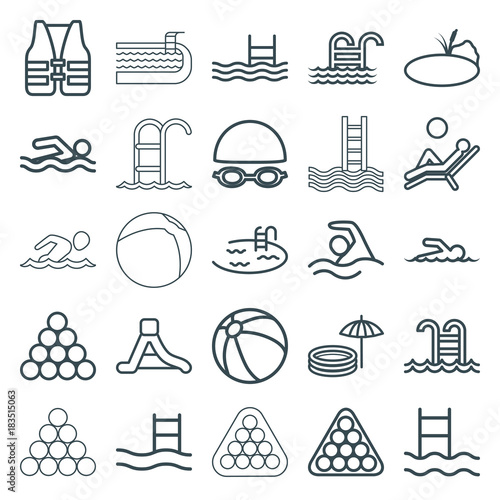 Set of 25 pool outline icons