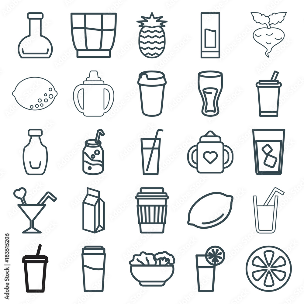 Set of 25 juice outline icons Set of 25 juice outline icons