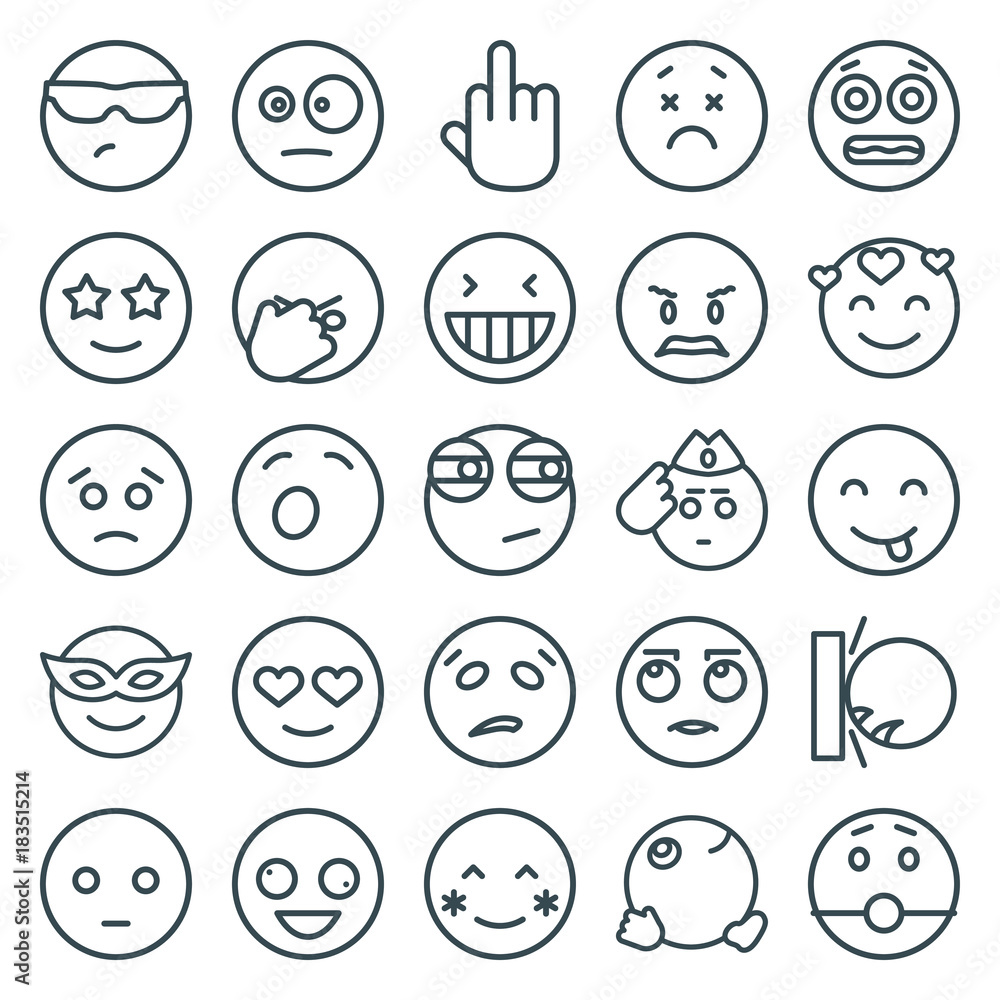 Set of 25 expression outline icons Set of 25 expression outline icons