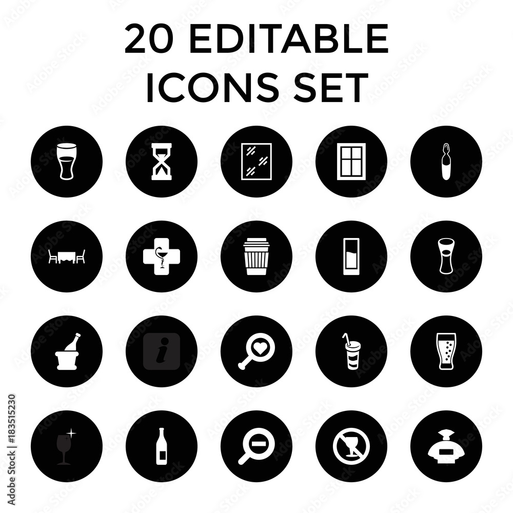 Glass icons. set of 20 editable filled glass icons Glass icons. set of 20 editable filled glass icons