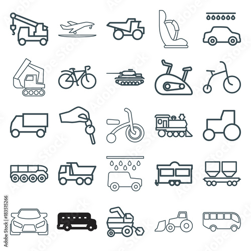 Set of 25 vehicle outline icons
