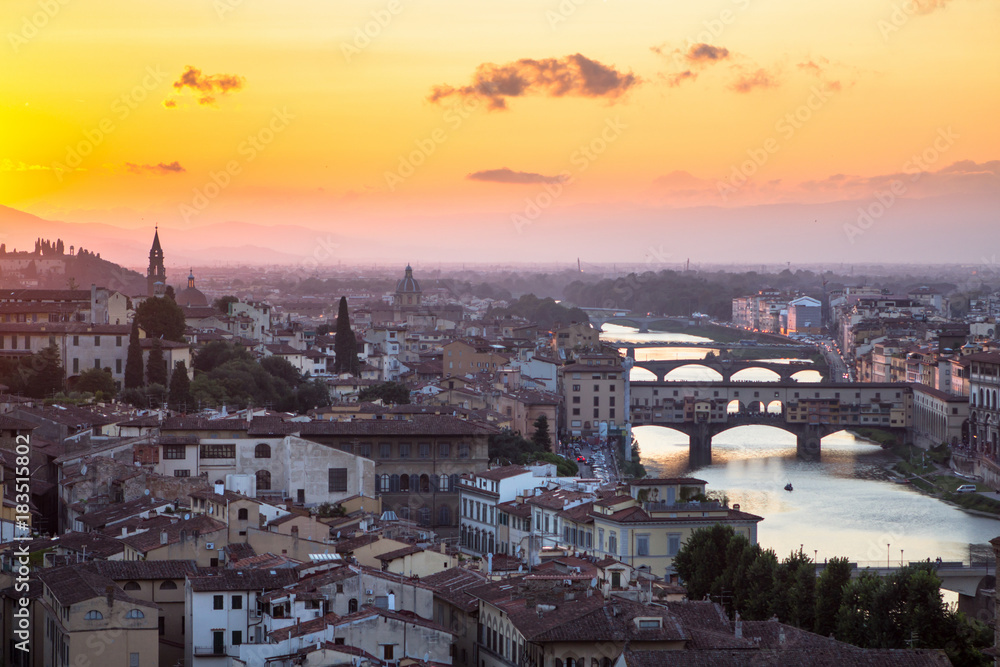 View of the Florence at sunset, Italy