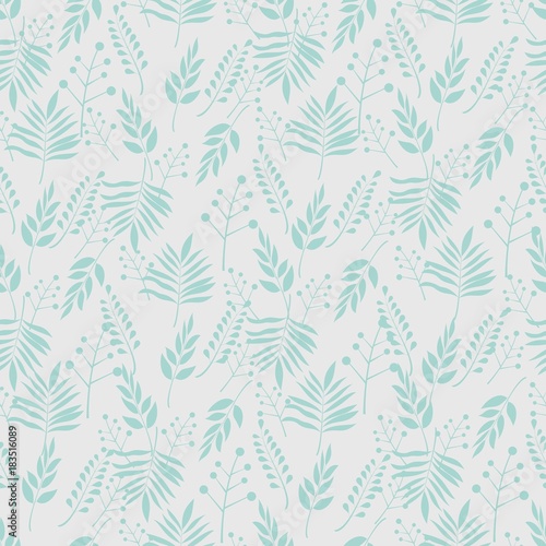 Floral seamless pattern, background with branches and leaves on a light background. Vector illustration.