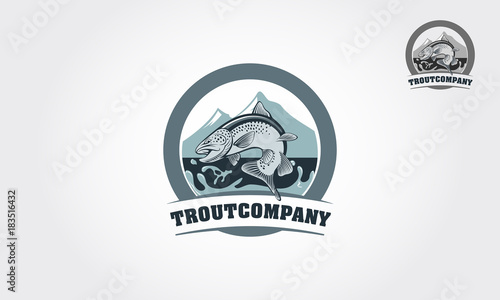 Seafood logo with salmon in emblem style. Vector vintage fish for your logo design. It's good for trout farm, fishing club, or seafood restaurant. 