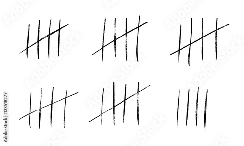 Tally marks count or prison wall sticks lines counter. Vector hash marks icons of jail or desert island lost day tally numbers counting in slash lines