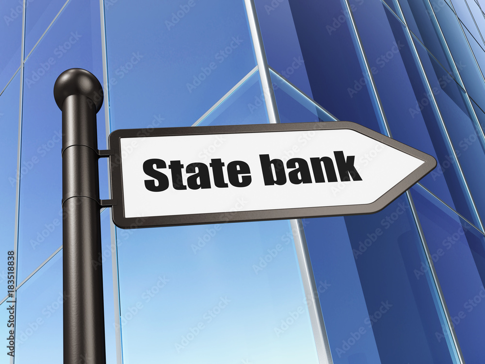 Currency concept: sign State Bank on Building background, 3D rendering