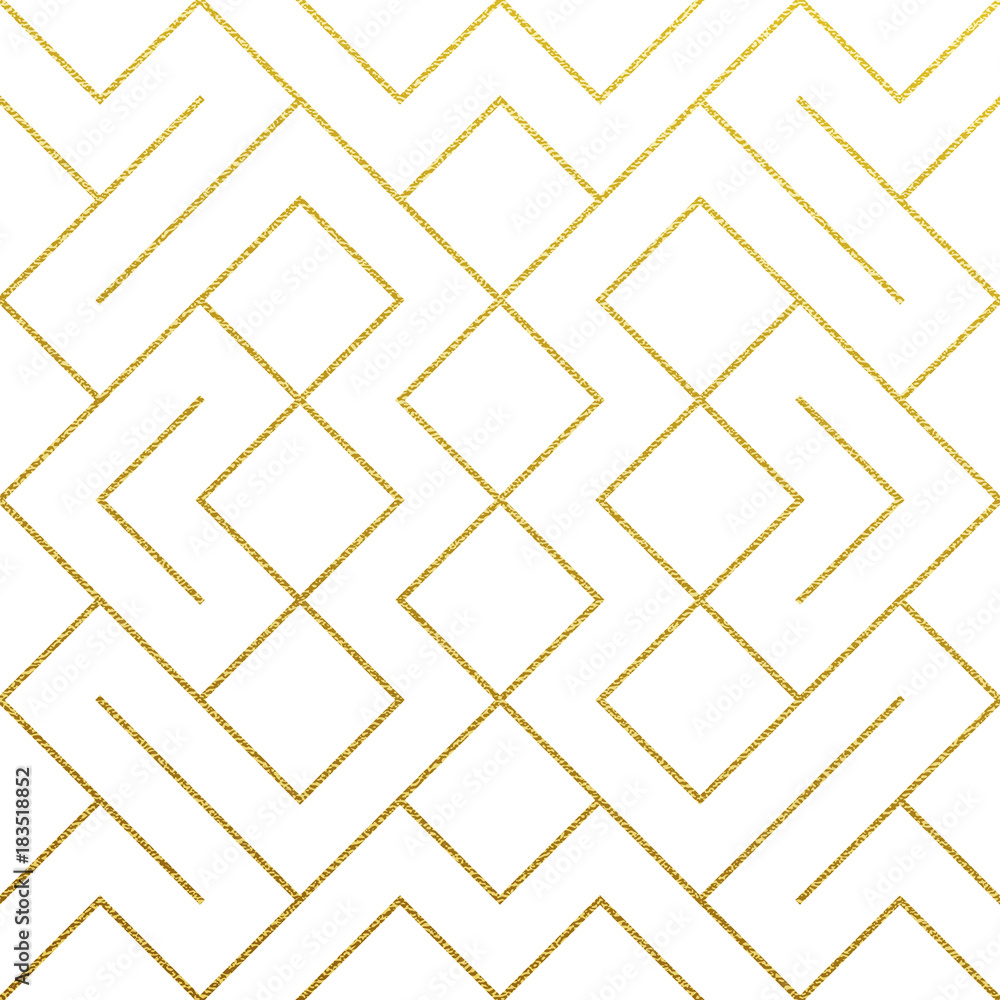 Golden abstract geometric pattern background with gold glitter texture