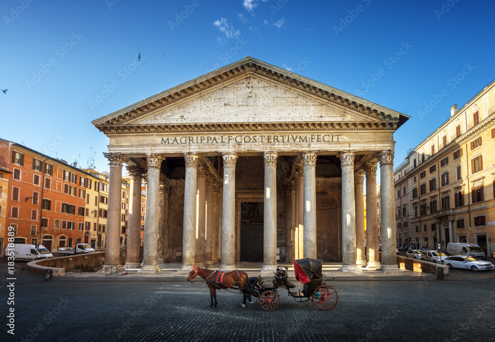 Fototapeta premium Pantheon, horse in the foreground, Rome, Italy