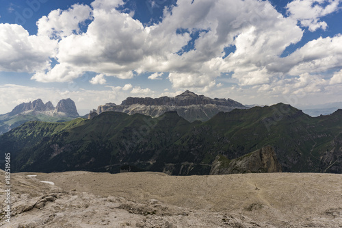 View from the Marmolada massif. Dolomites. Italy.