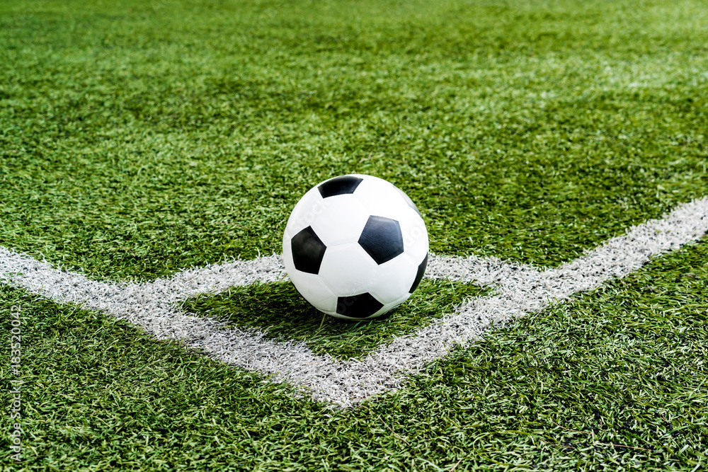 soccer Football on Corner kick line of ball and a soccer field , football field , background texture soccer Football on Corner kick line of ball and a soccer field , football field , background texture