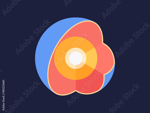 Isometric model structure of the Earth, earth's crust, mantle and core. Internal layer Earth cutaway. Vector illustration 