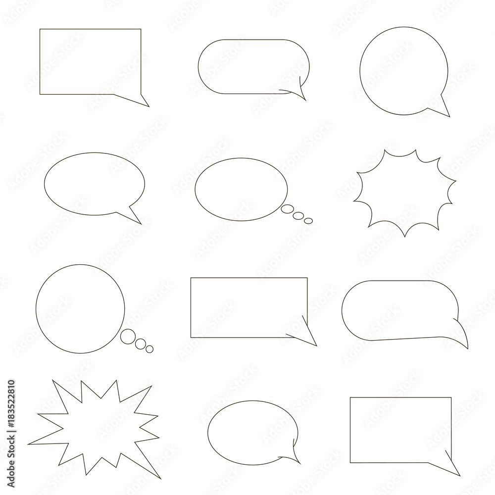Set of speech bubbles. chat bubbles black line on white isolated background Set of speech bubbles. chat bubbles black line on white isolated background