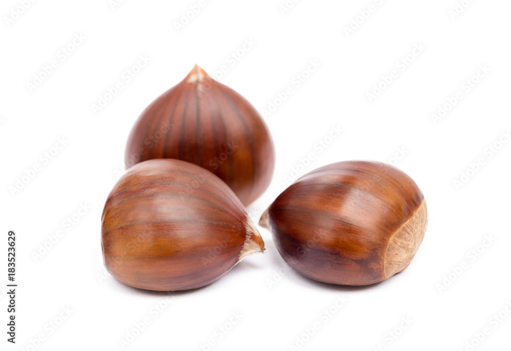 Tasty ripe chestnuts isolated on a white background Tasty ripe chestnuts isolated on a white background