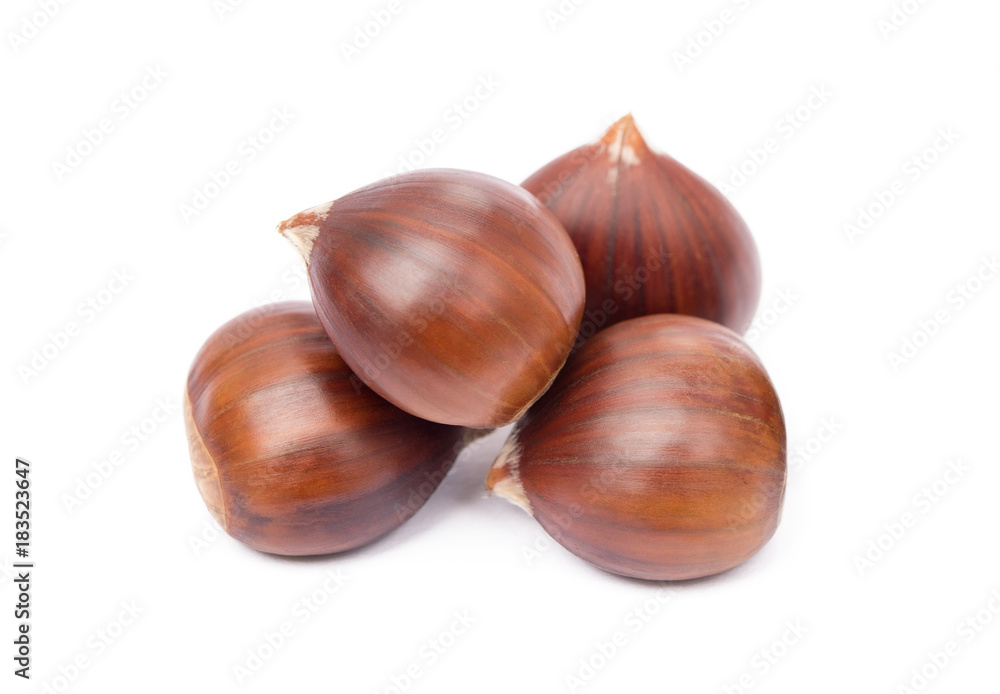 Tasty ripe chestnuts isolated on a white background Tasty ripe chestnuts isolated on a white background