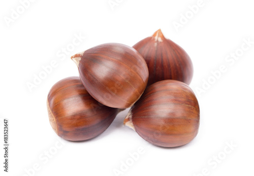 Tasty ripe chestnuts isolated on a white background