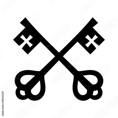 The keys of St. Peter (Keys to The Kingdom of Heaven), papal keys. The Catholic symbol of faith and salvation. Emblem of the Holy See.