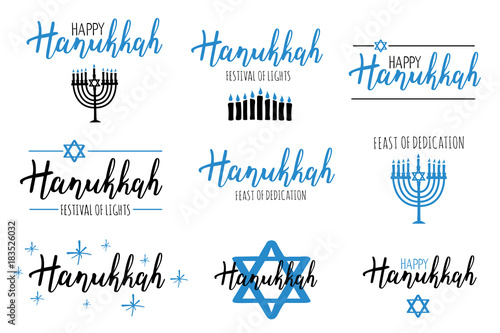 Vector illustration set of Happy Hanukkah.  photo