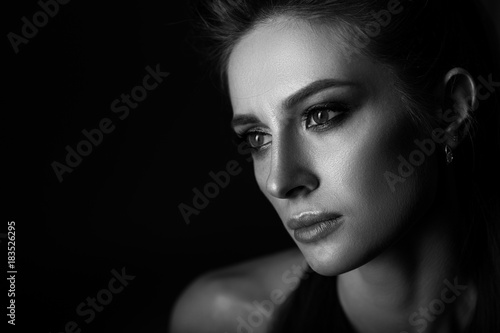 Black and white portrait of a beautiful woman.