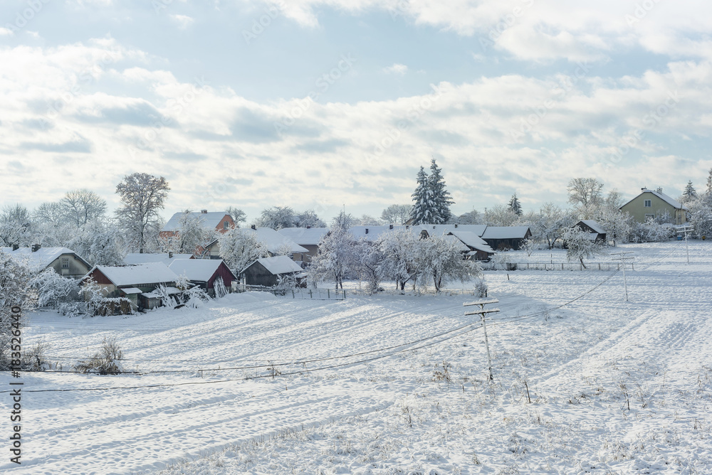 Beautiful winter landscape in the village of Western Ukraine, environment Beautiful winter landscape in the village of Western Ukraine, environment