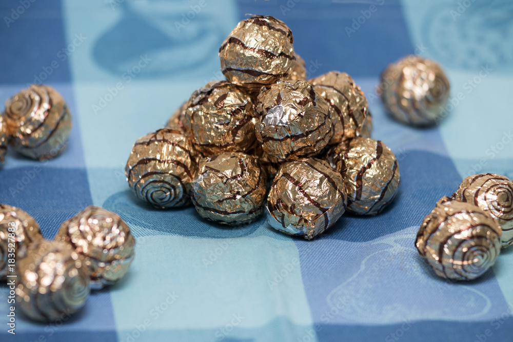 Pile of sweet round chocolate candies Pile of sweet round chocolate candies