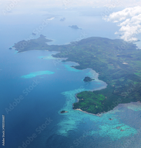 Aerial view over Philippine islands and deserted beaches