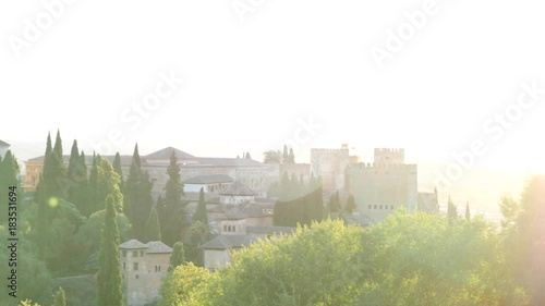 Sunset view over an European city center 