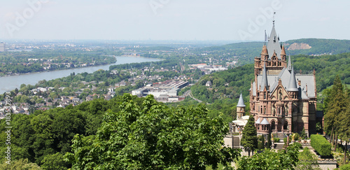 Drachenburg Castle overlooking the river Rhine and the city of Bonn photo