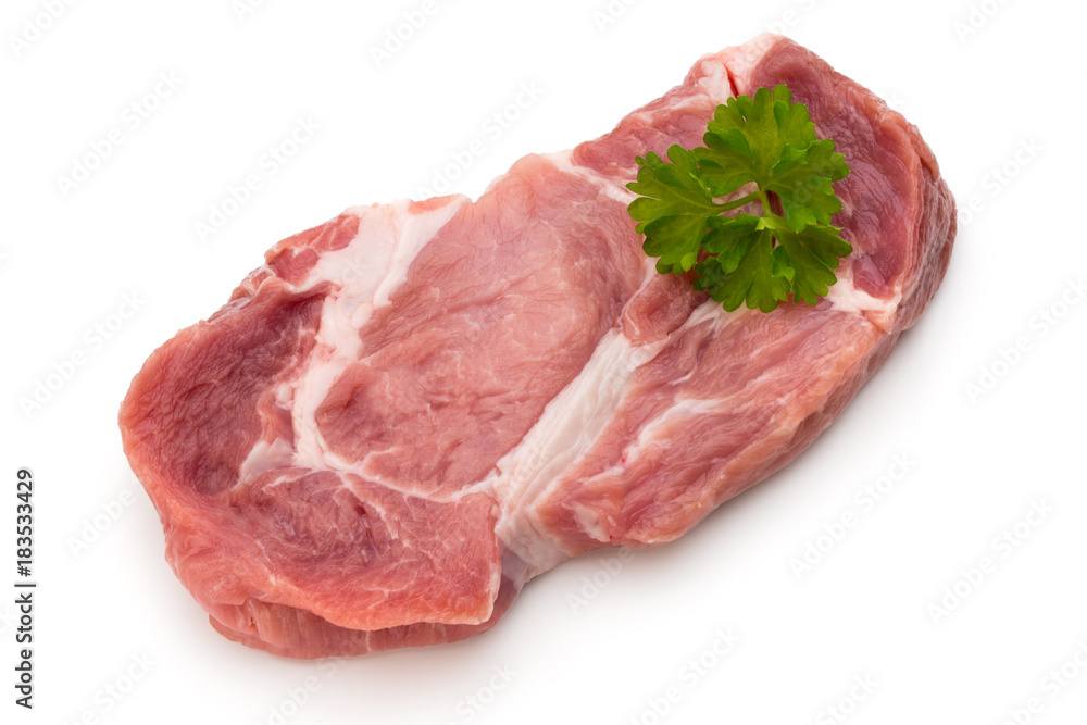 Meat pork slices isolated on the white background.