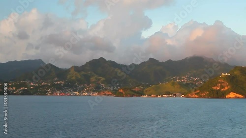 Sea, mountainous coast and clouds. Kingstown, Saint Vincent and Grenadines